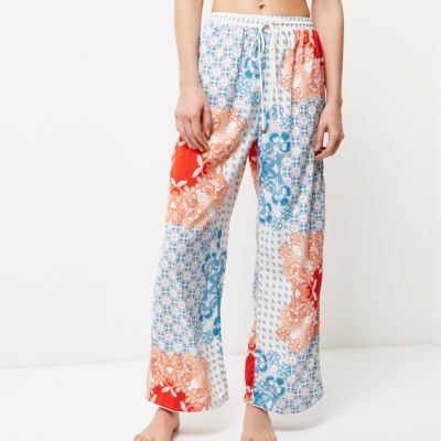 Blue floral print pyjama trousers